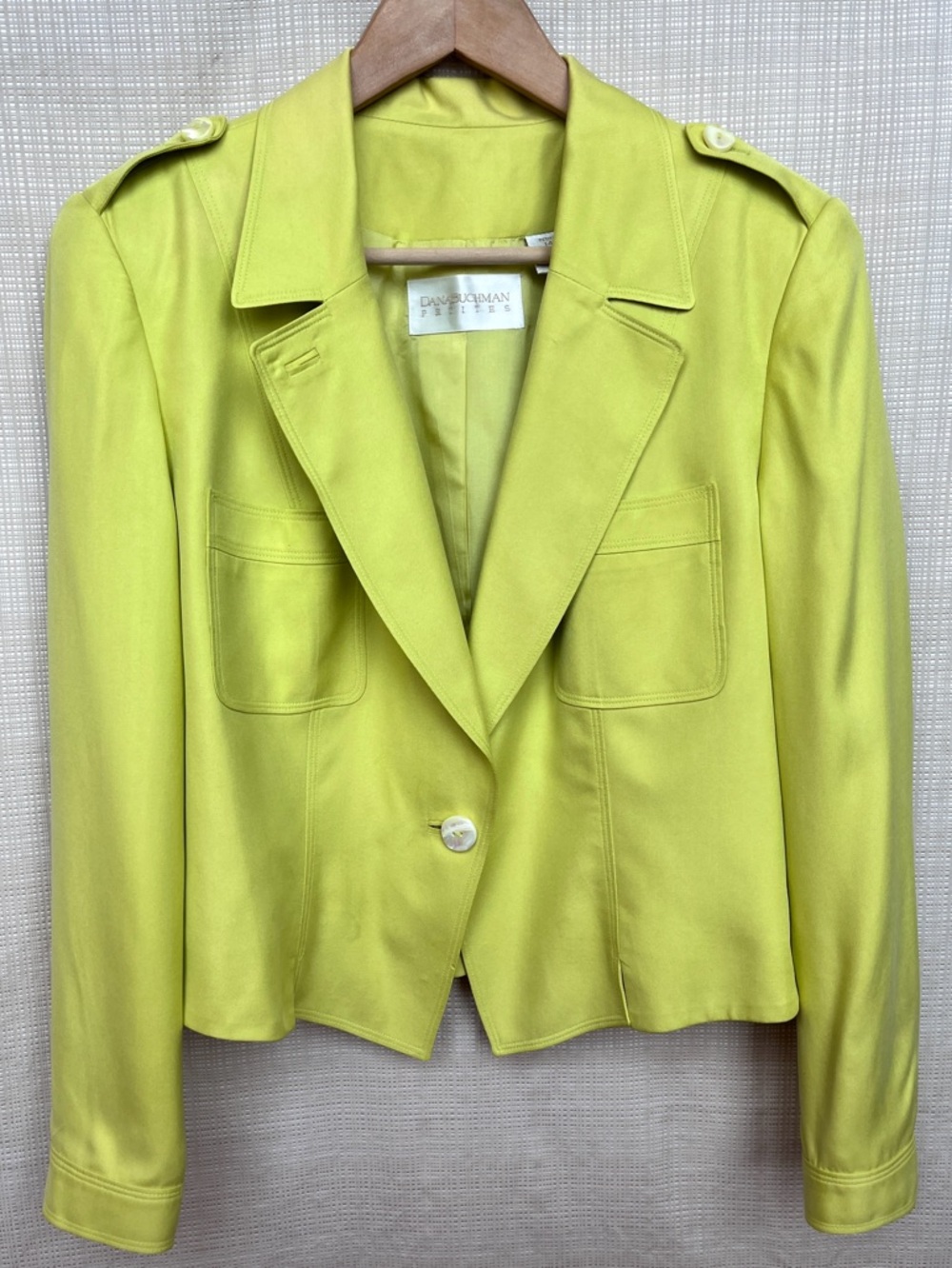 Make Offer! Vintage Dana Buchman Cropped Silk Jacket Chartreuse 90s Minimalist